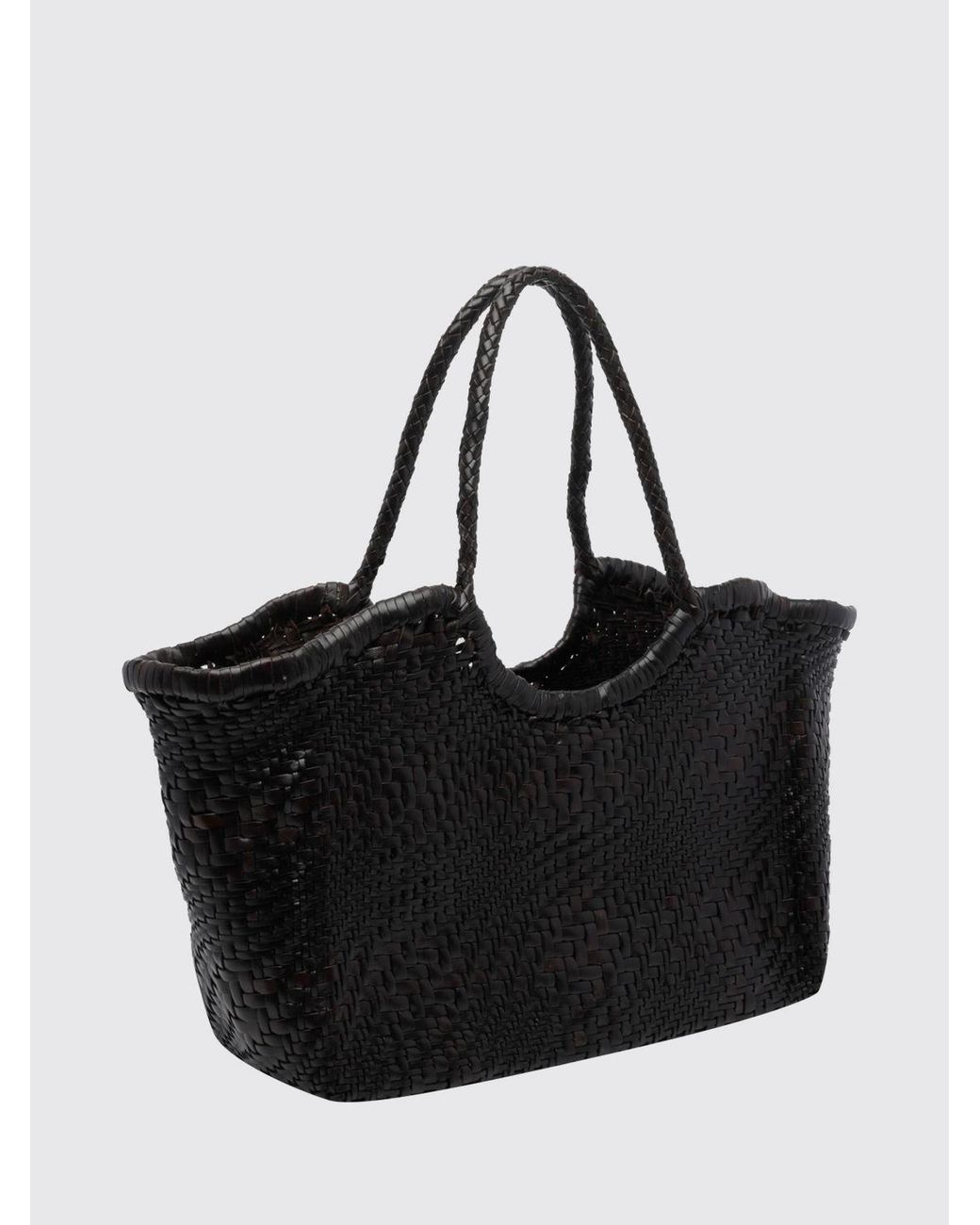 Dragon Diffusion Black Nantucket Woven Leather Tote Bag With Double Handle