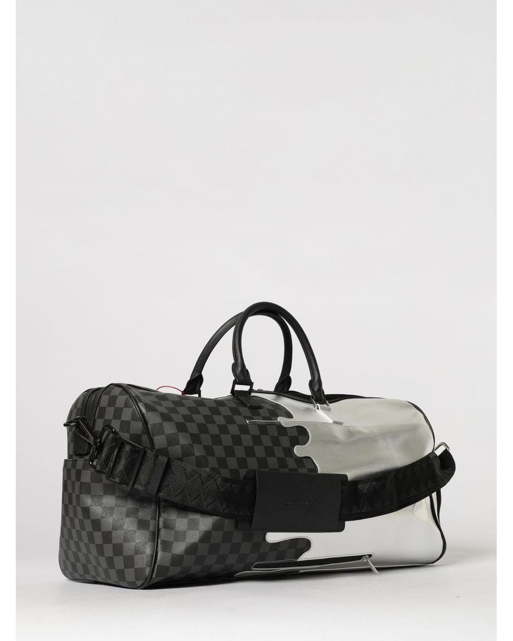 Sprayground Gray Checkered Saffiano Coated Cotton Duffle Bag With Logo for men