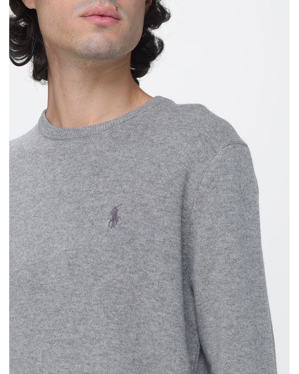 Polo Ralph Lauren Gray Wool Crewneck Jumper With Embroidered Pony Logo for men