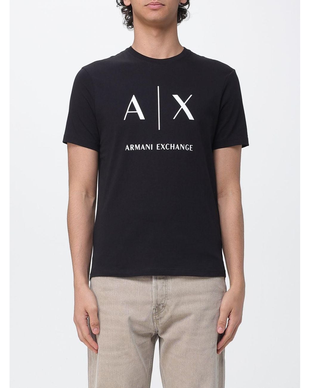 ARMANI EXCHANGE Black Cotton T-Shirt With Logo for men