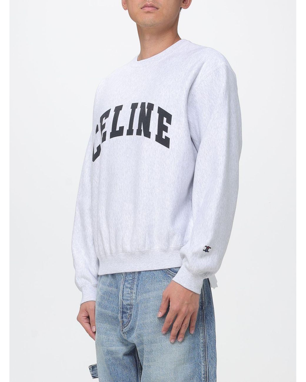 Céline Gray Relaxed Fit Cotton Crewneck Sweatshirt With Contrast Logo for men