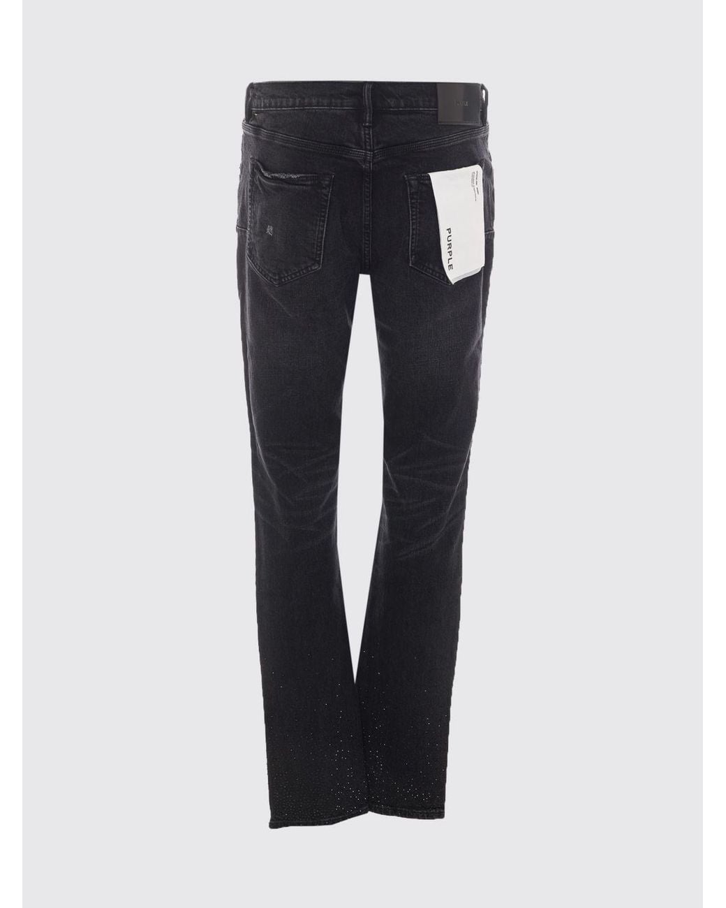 Purple Black Straight-Fit Stretch-Denim Jeans With Rhinestone Application for men