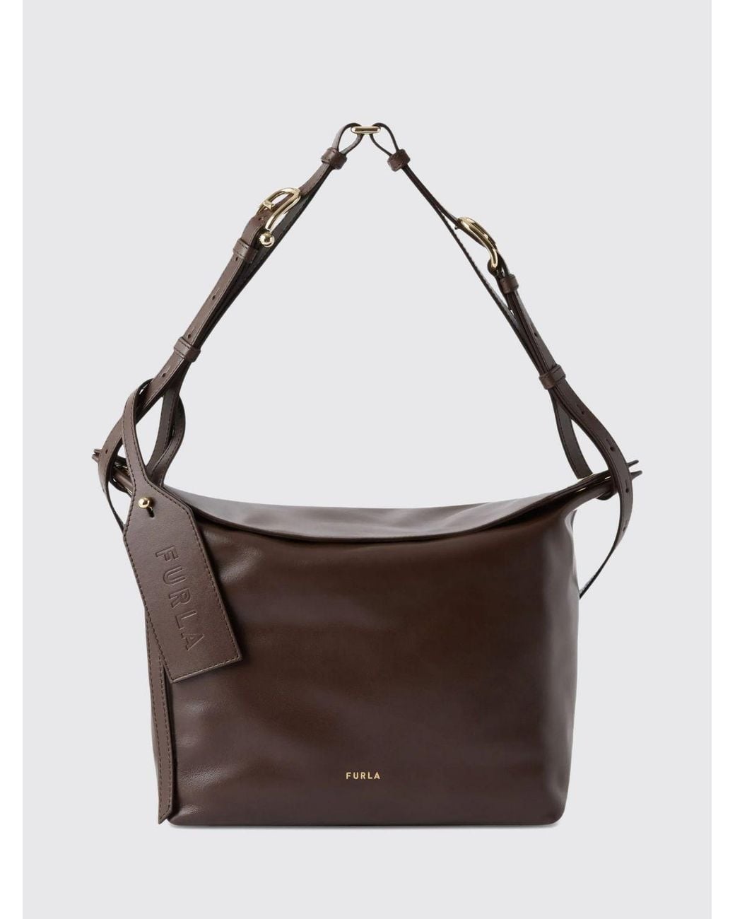Furla Brown Ginevra Smooth Leather Shoulder Bag With Logo Charm