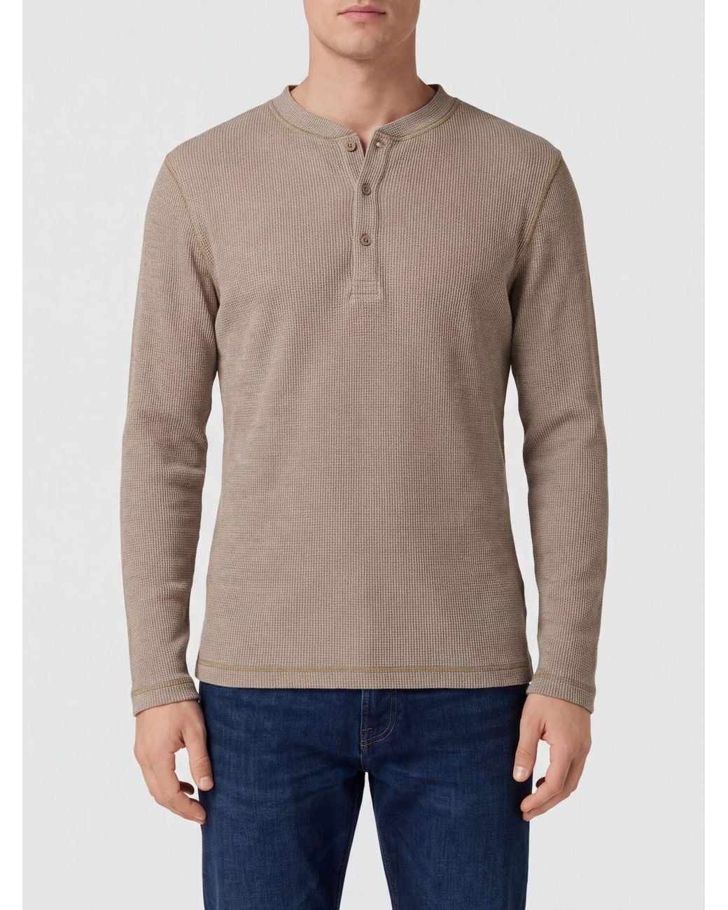 Brunello Cucinelli Blue Long-Sleeved Cotton And Cashmere Henley Shirt for men