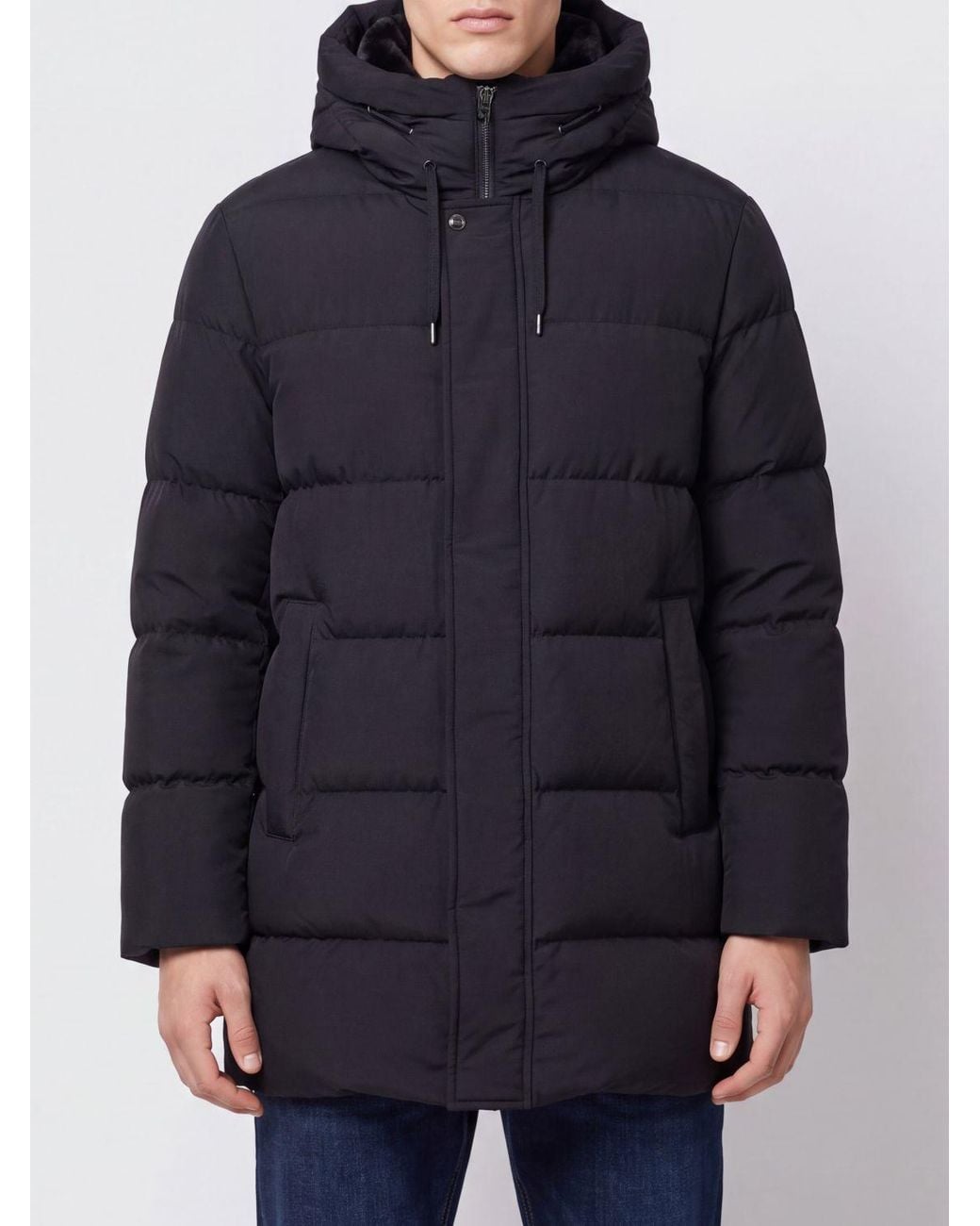 Herno Blue Quilted Ultralight Nylon Short Down Jacket With Hood for men