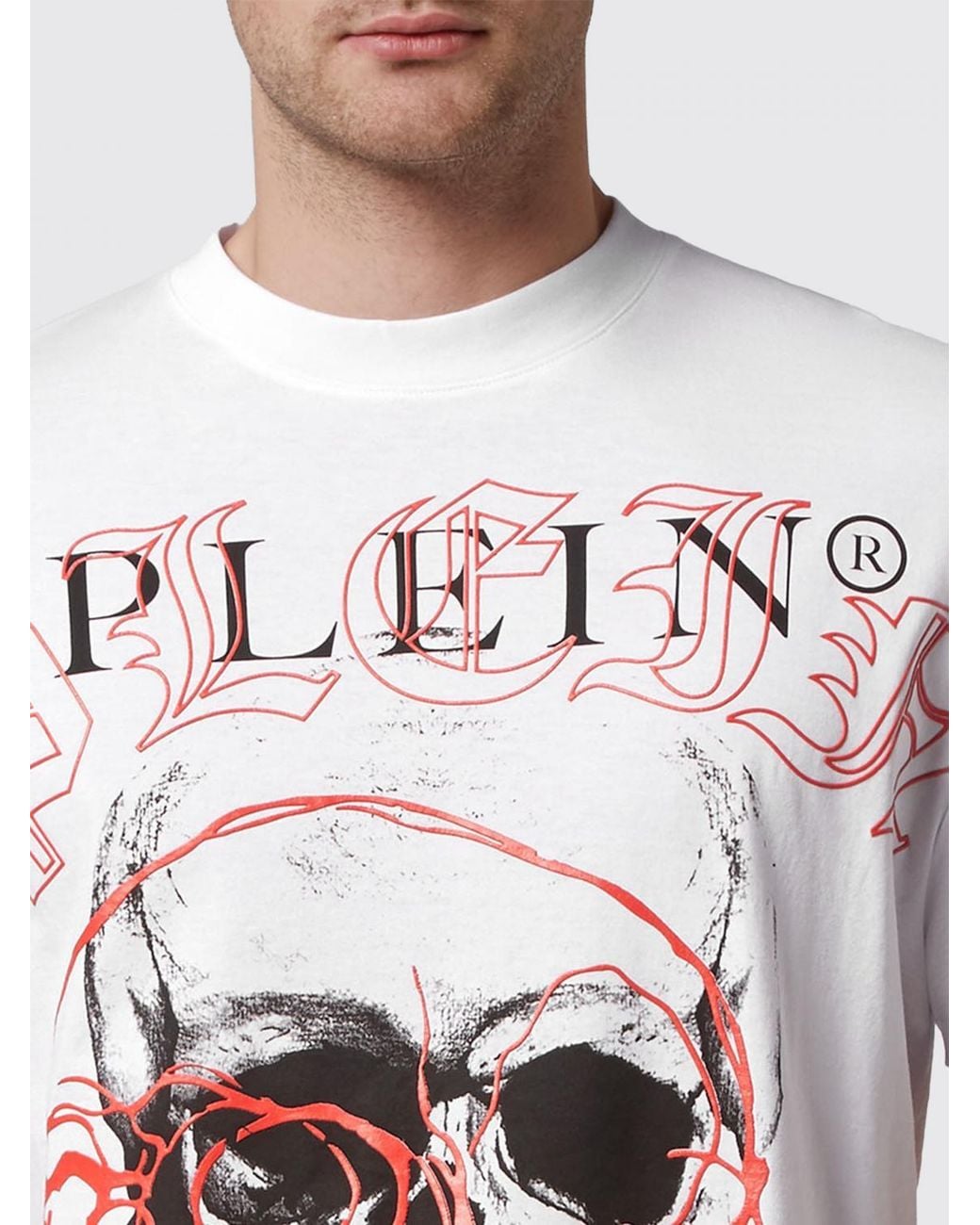Philipp Plein White Cotton Crewneck T-Shirt With Skull Print And Contrast Logo for men