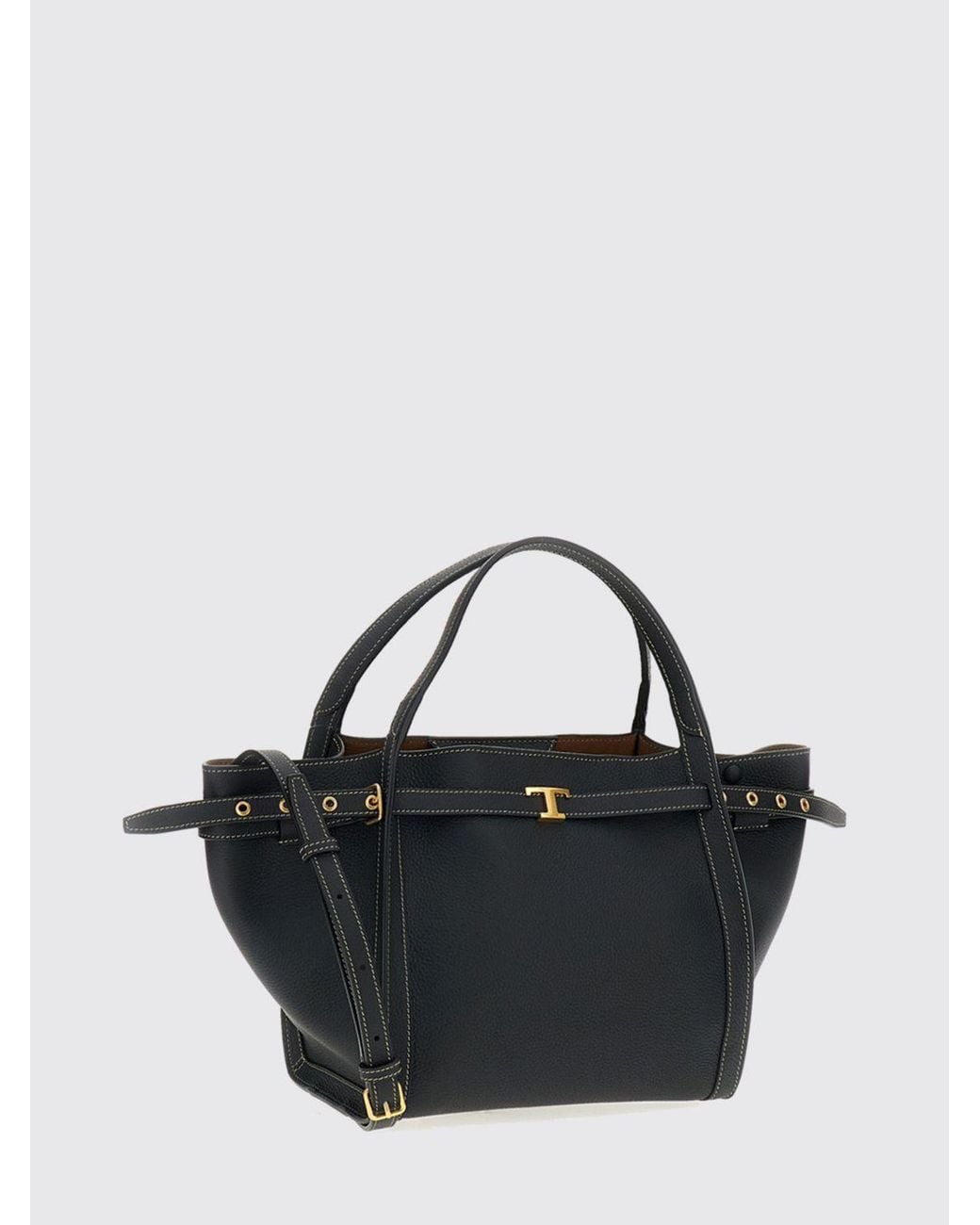 Tod's Black T Signature Grained Leather Handbag With T Timeless Logo