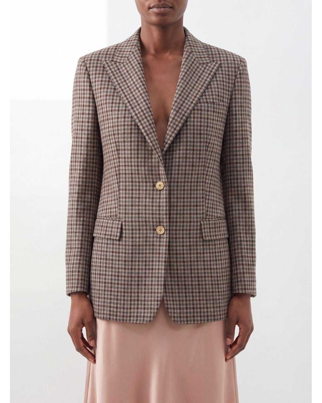 Tagliatore Brown Houndstooth Virgin Wool Blazer With Peaked Lapels
