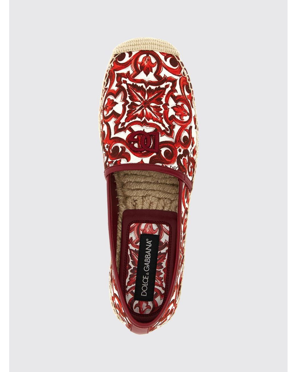 Dolce & Gabbana Red Dolce &Amp Gabbana Majolica Print Cotton Espadrilles With Jute Sole for men