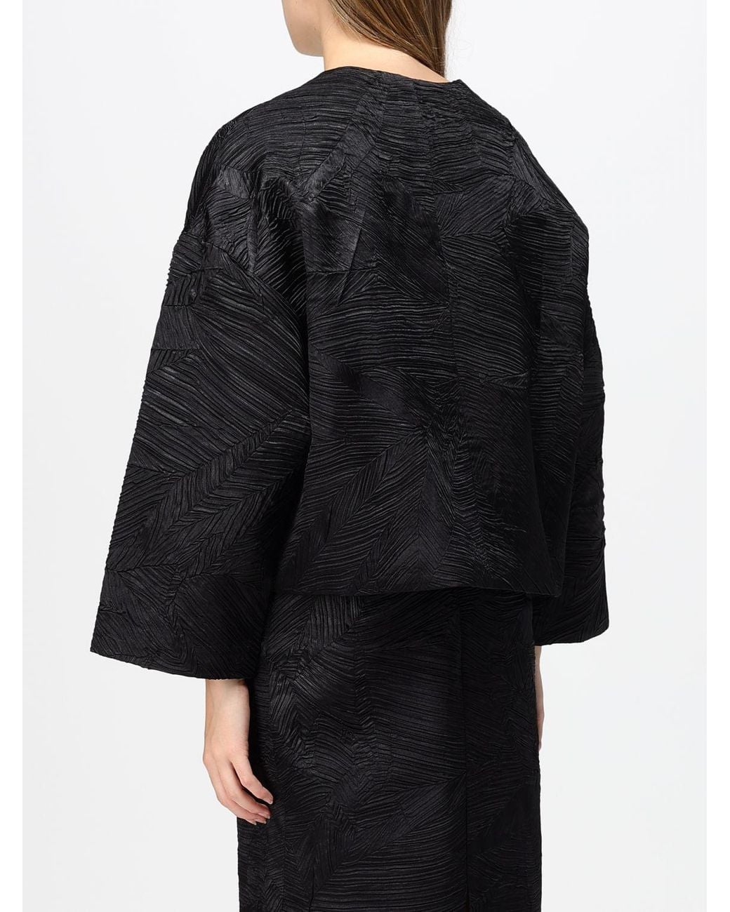 MEIMEIJ Black Cropped Pleated Relaxed Fit Jacket