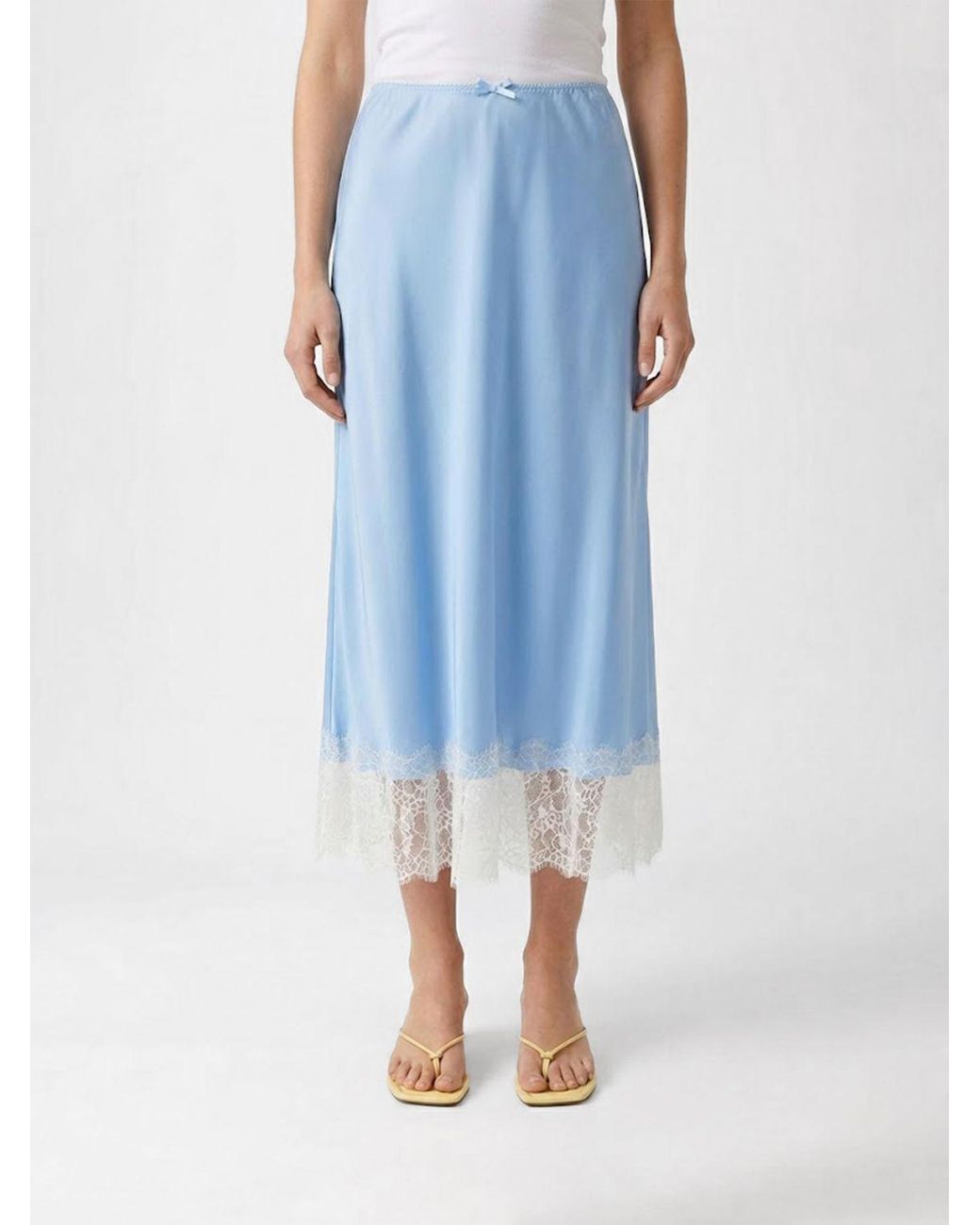 Moschino Couture Blue Silk Skirt With Lace Inserts