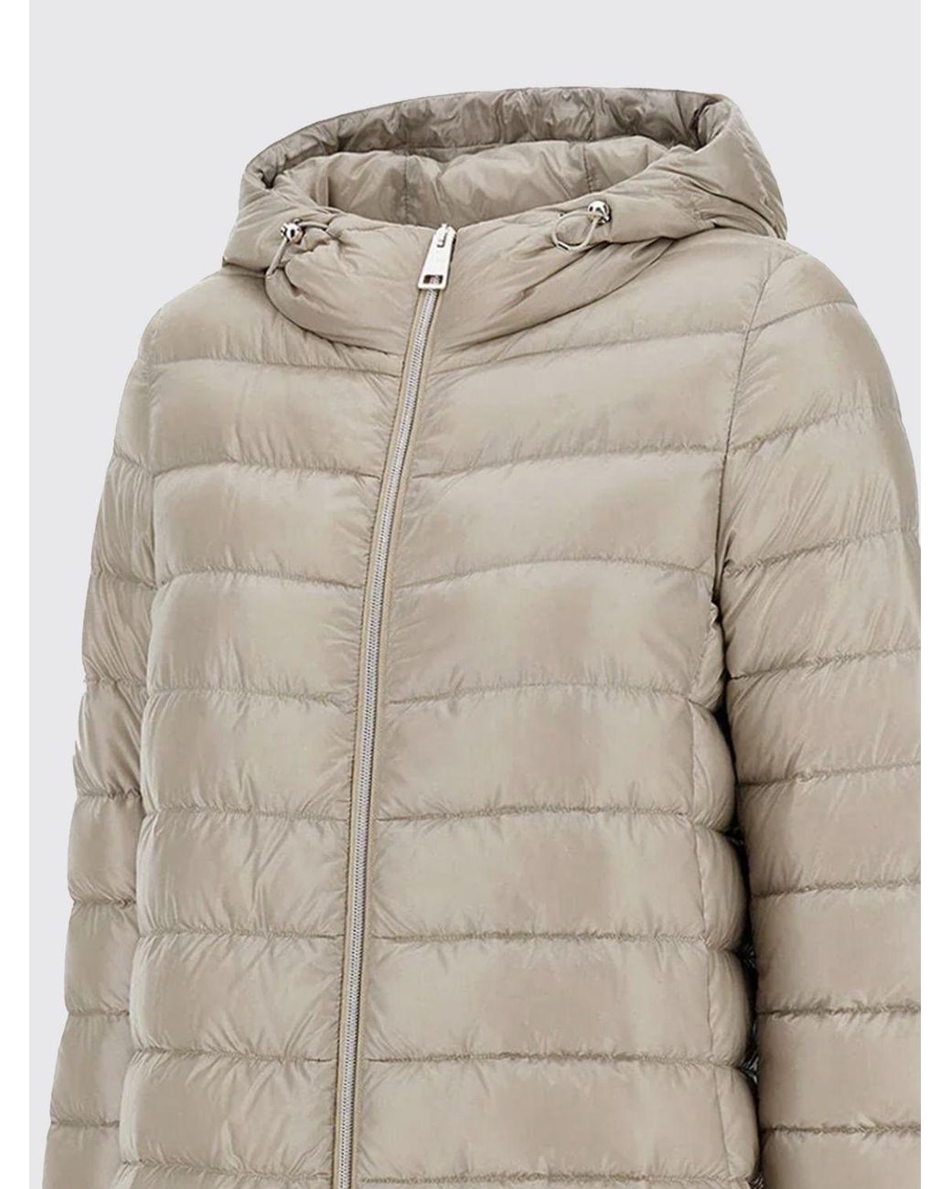 Herno Natural Long Quilted Nylon Hooded Puffer Coat With Down Padding