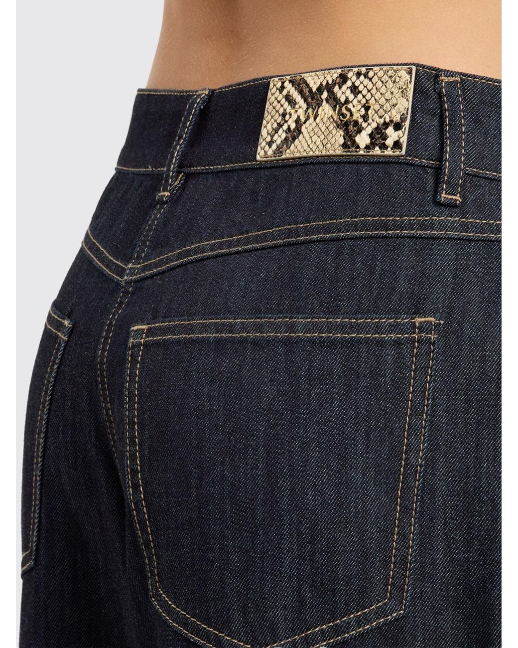 Twinset Blue Mid-Rise Cotton Denim Palazzo Jeans With Cuffs