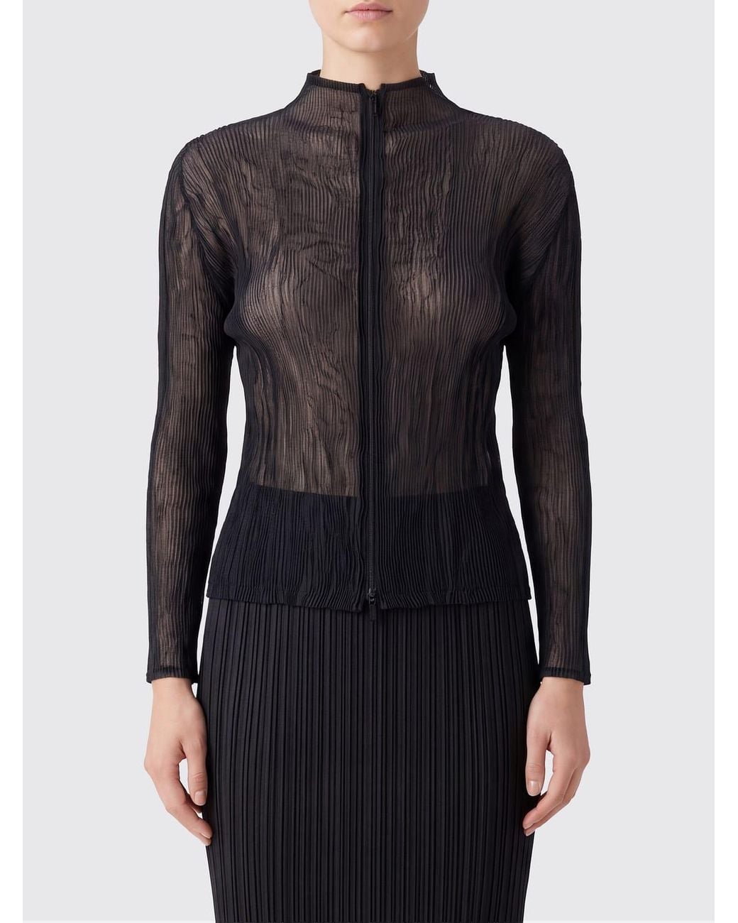 Issey Miyake Black High-Neck Crinkled Crêpe Zip-Up Cardigan