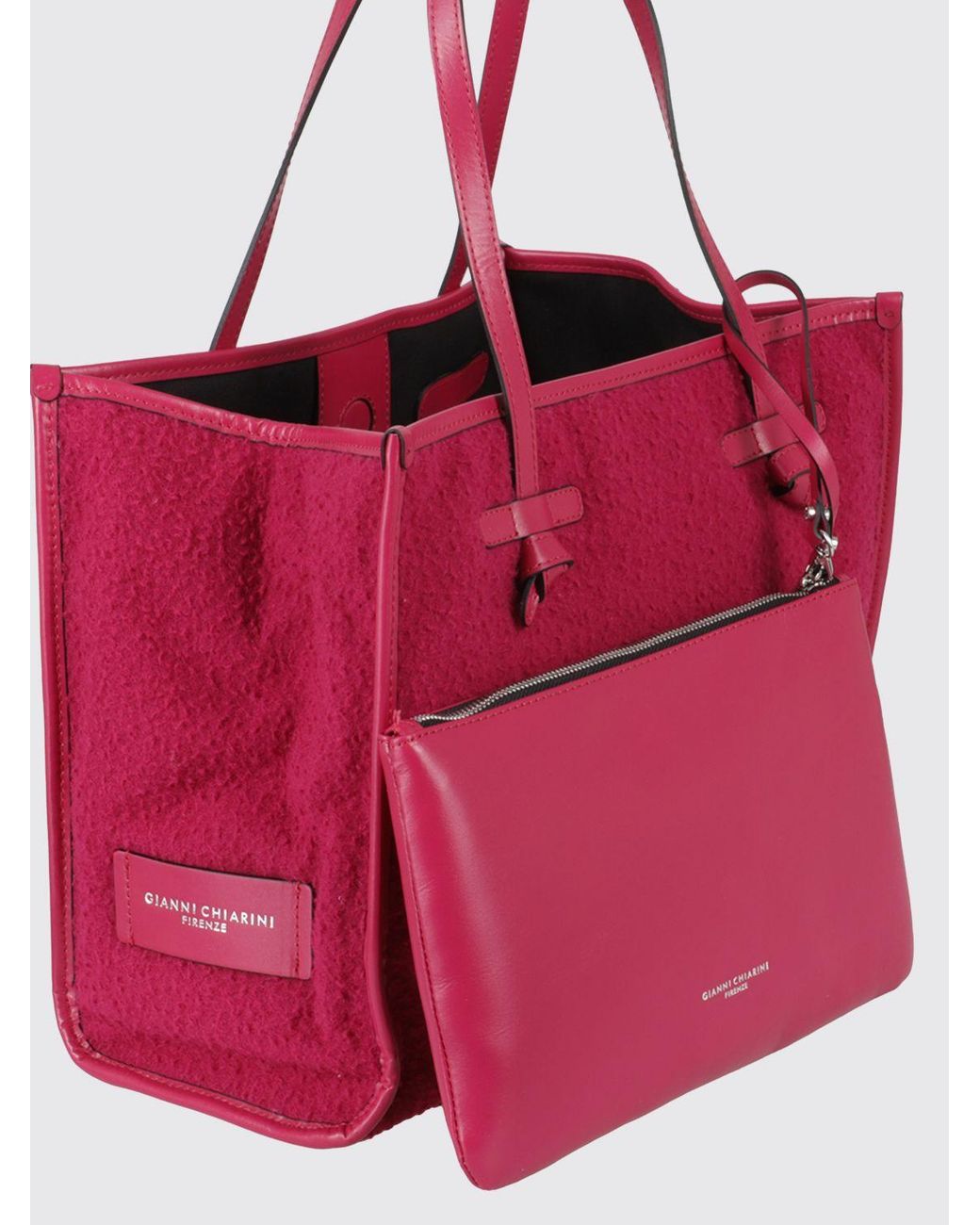 Gianni Chiarini Red Marcella Wool Tote Bag With Leather Handles And Inner Pouch