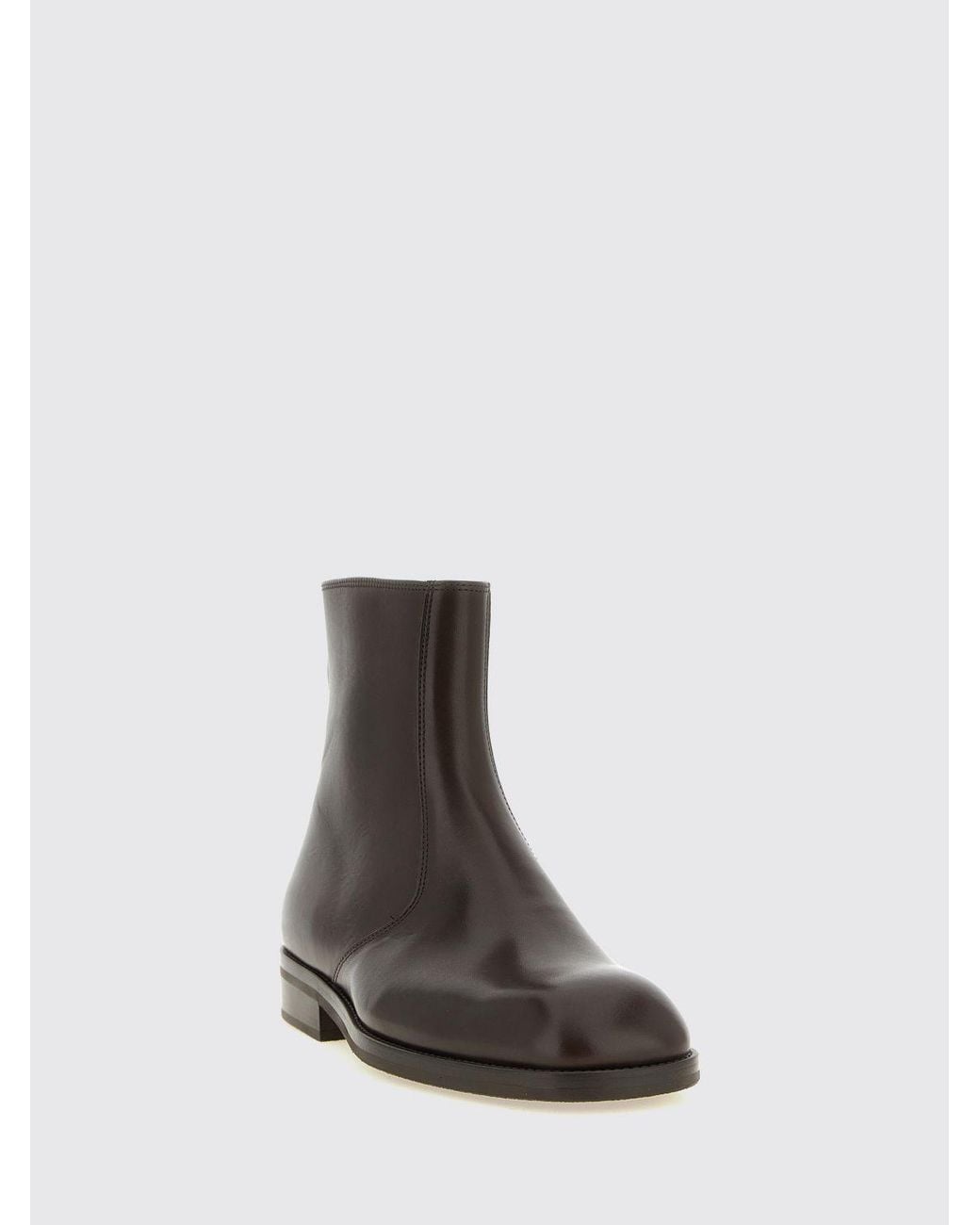 Lemaire Brown Smooth Lamb Leather Ankle Boots With Rounded Toe And Side Zip for men