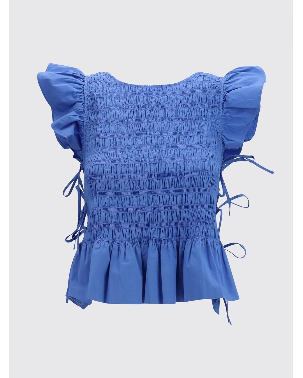 Ganni Blue Sleeveless Ruched Top