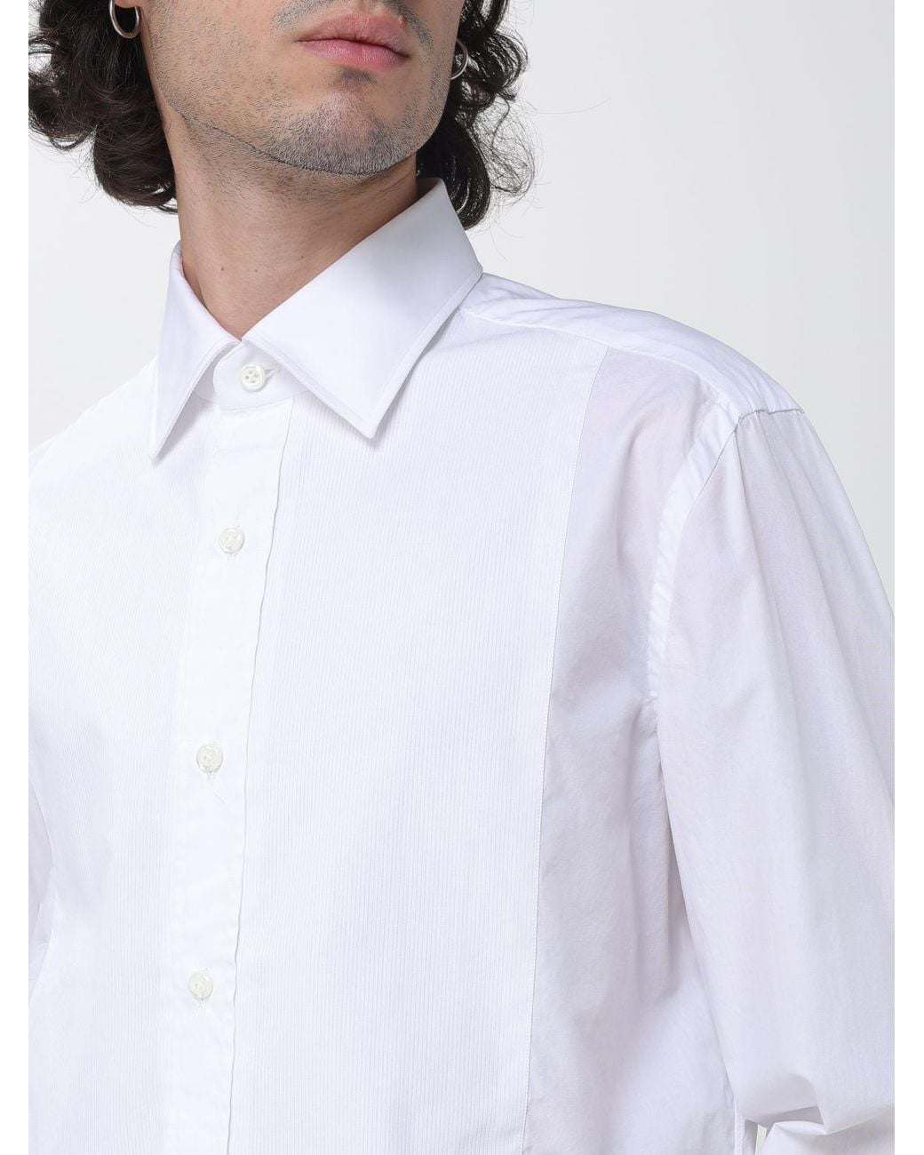 Luigi Borrelli Napoli White San Ferdinando Cotton Poplin Shirt With Plastron Front for men