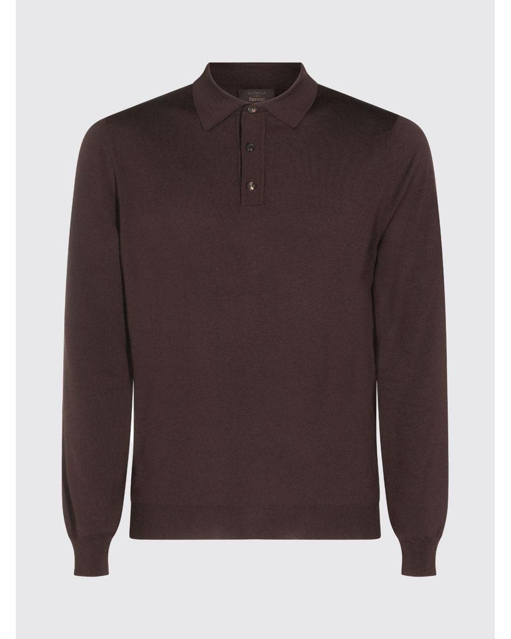 Zanone Brown Long-Sleeved Knit Wool Polo With Three-Button Placket for men