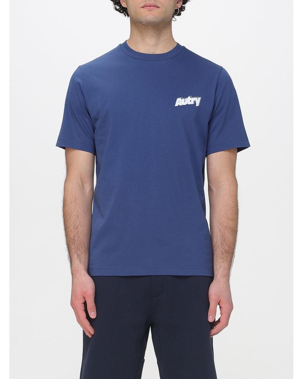 Autry Blue Cotton T-Shirt With Mini Logo for men