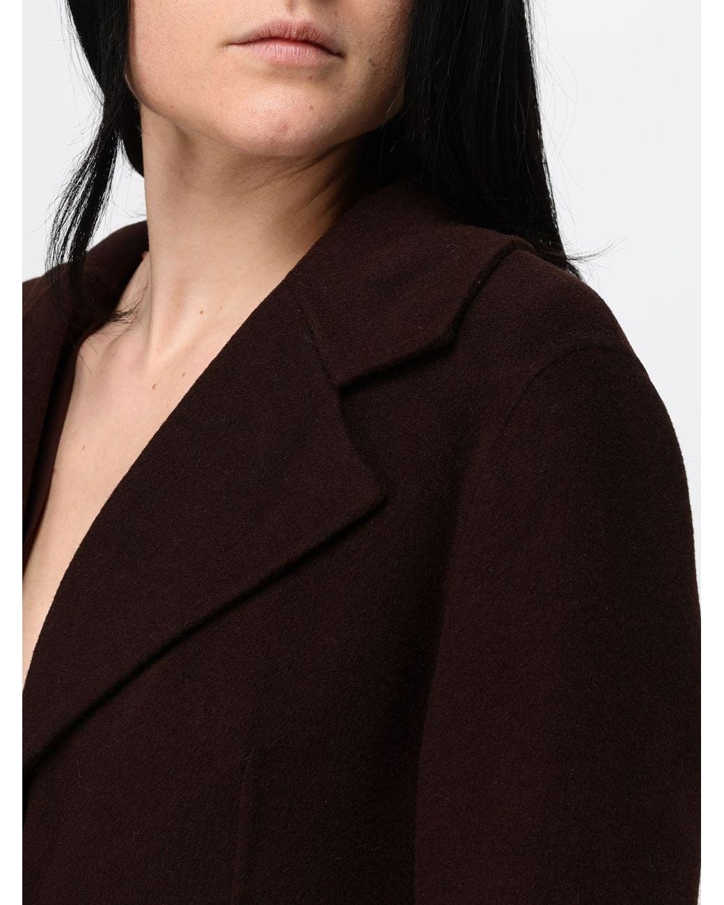 Hanita Black Single-Breasted Long Wool Blend Coat With Fur Collar