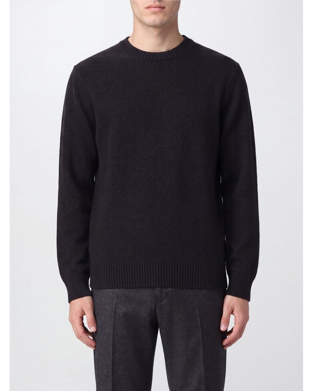 Kangra Blue Wool And Cashmere Blend Crewneck Sweater With Ribbed Trims for men