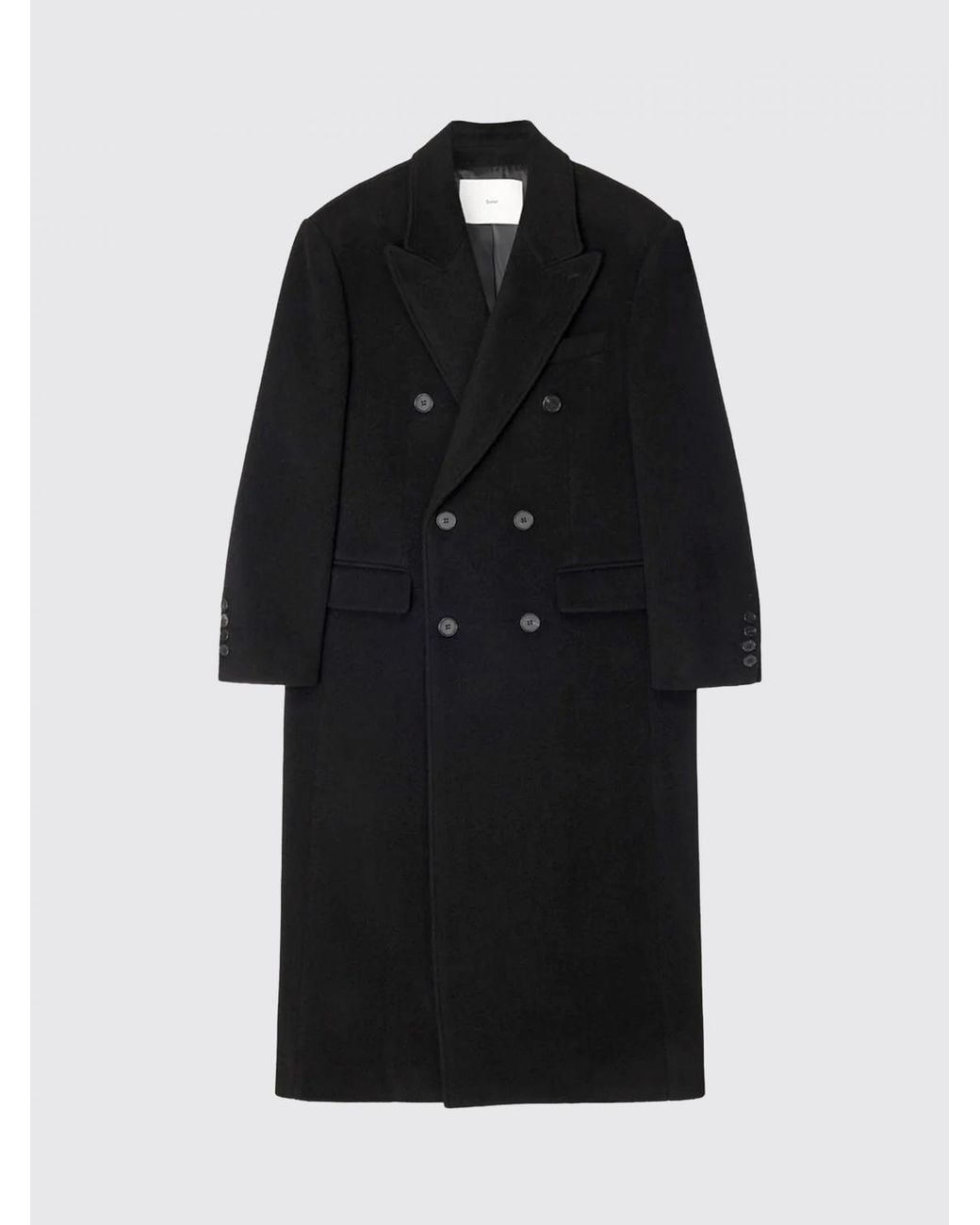 DUNST Blue Double-Breasted Wool And Cashmere Long Coat With Peak Lapels
