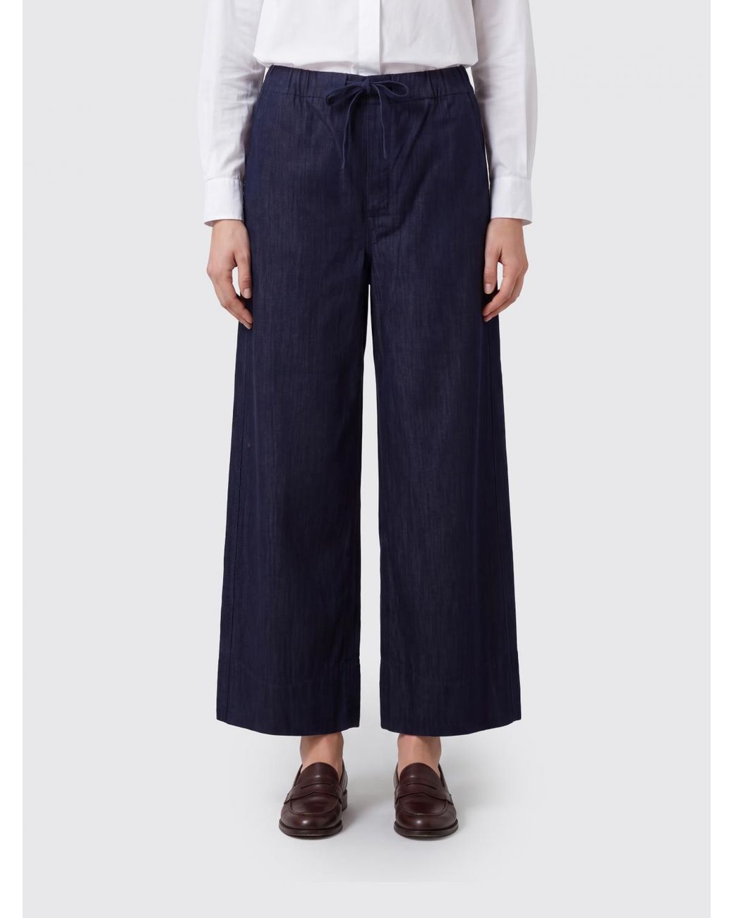 Max Mara Blue Wide-Leg Cotton Trousers With Elasticated Waist