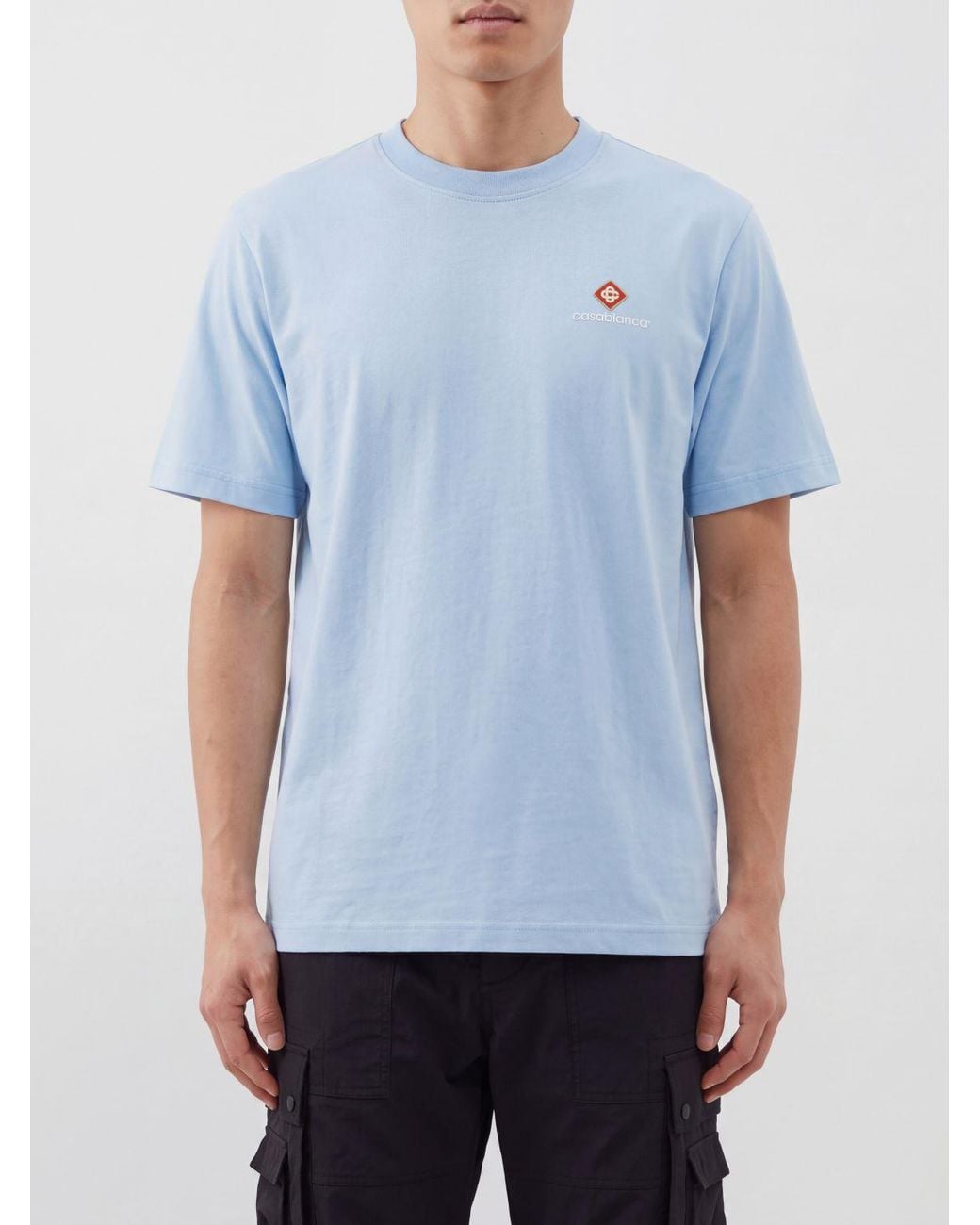Casablanca Blue Graphic Print Organic Cotton Crewneck T-Shirt for men