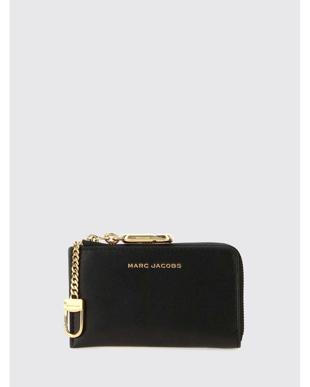 Marc Jacobs Black Leather Card Holder With A Zip Closure And Four Card Slots