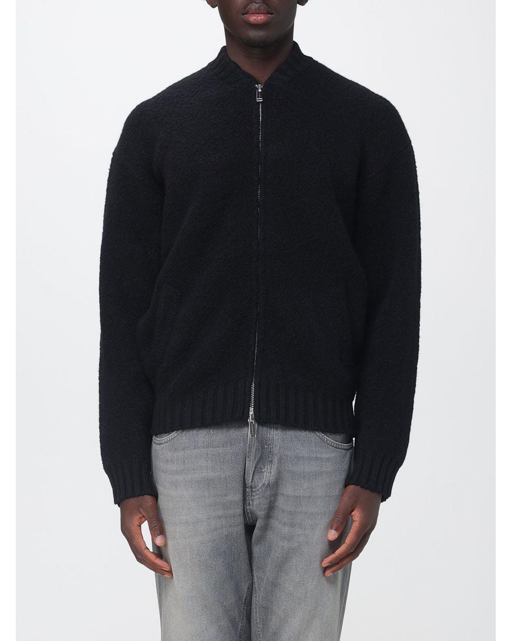 Laneus Blue Virgin Wool Bomber Cardigan With Zip Closure for men