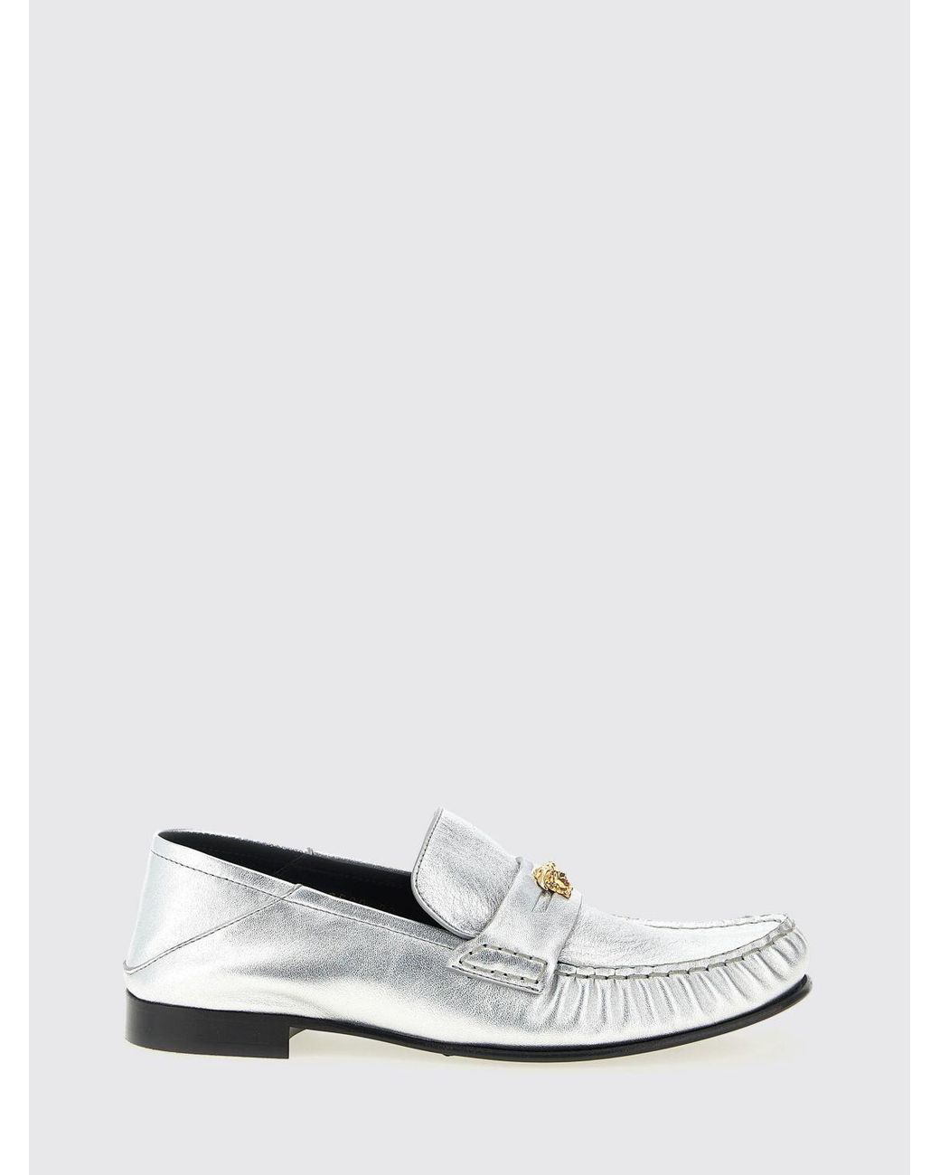 Versace White La Medusa Laminated Leather Loafers