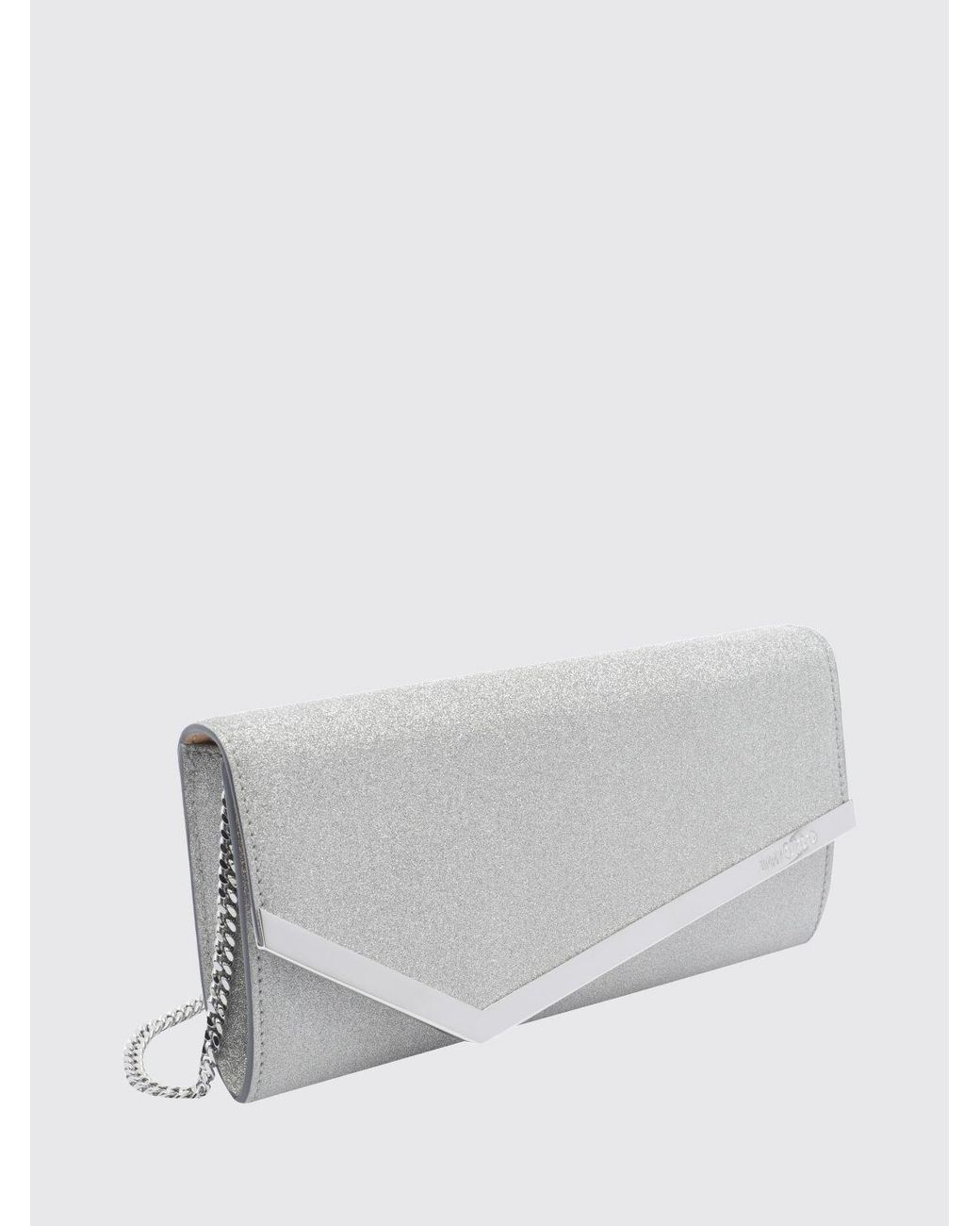 Jimmy Choo Gray Emmie Glitter Leather Wallet On Chain With Removable Strap