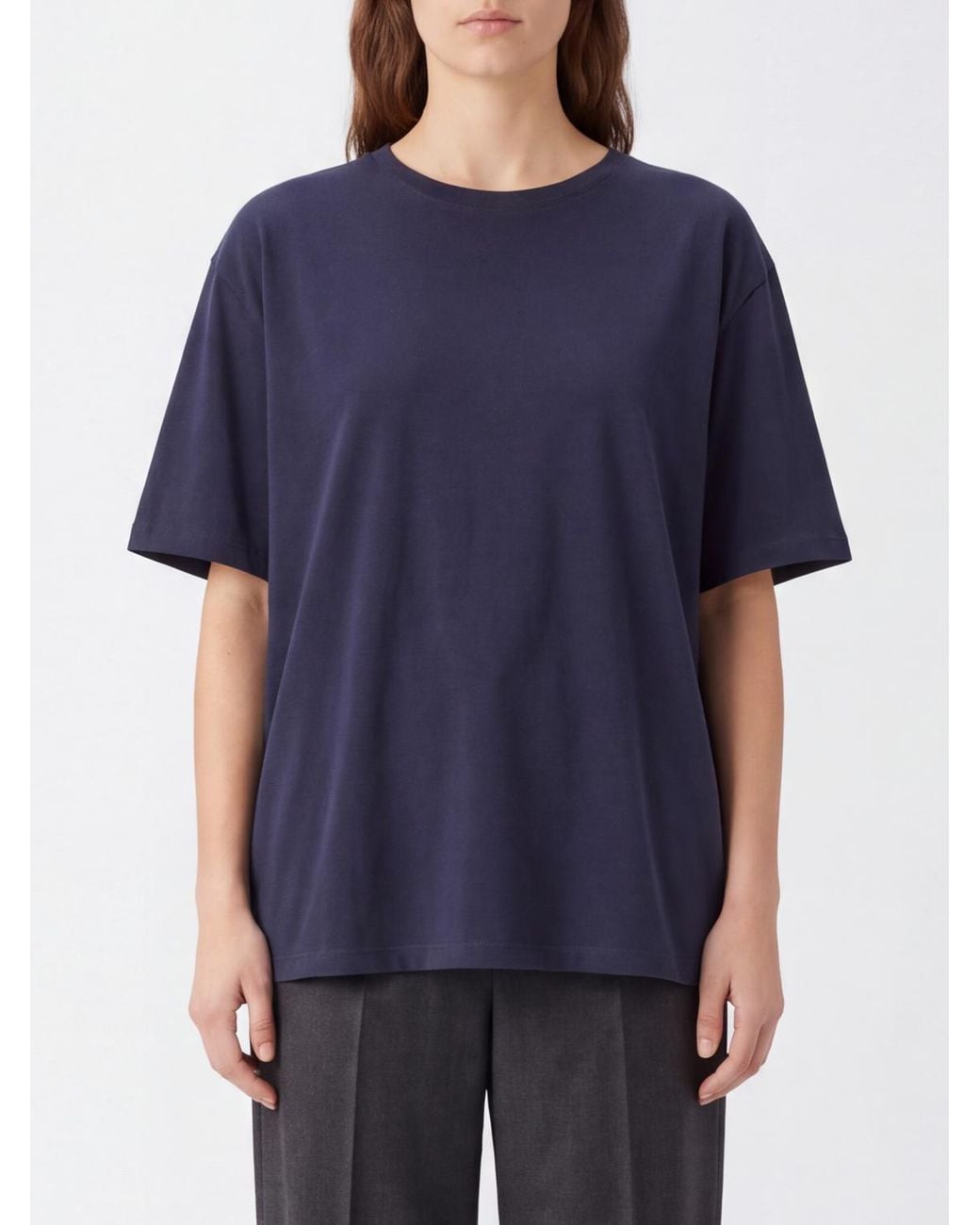 Khaite Blue Cotton Crew-Neck T-Shirt With Dropped Shoulders