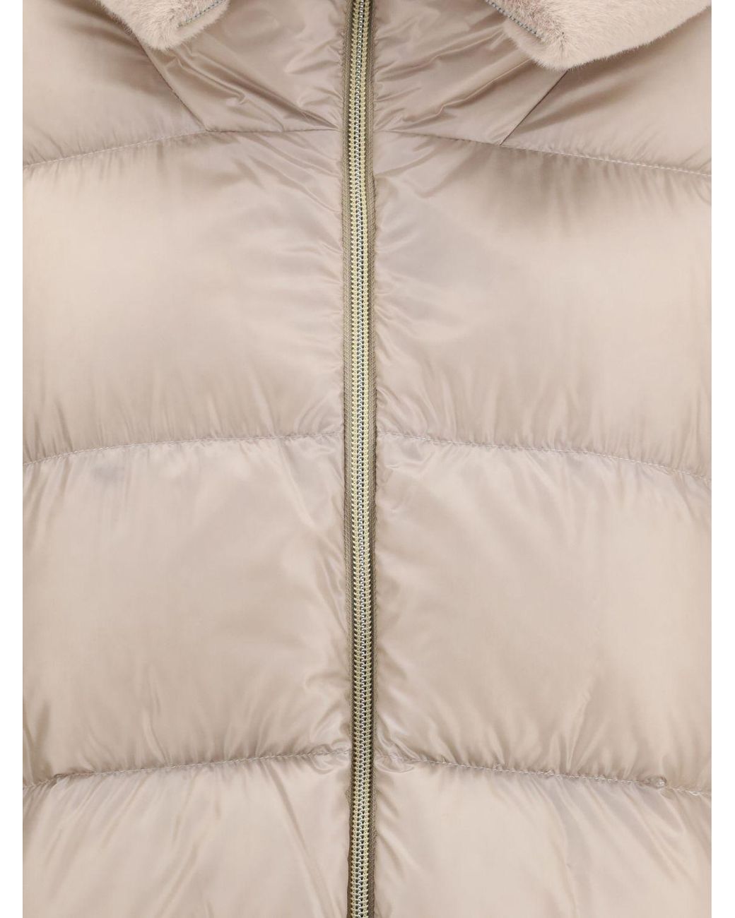 Herno Natural Water-Repellent Quilted Nylon Short Down Jacket With Fur Collar