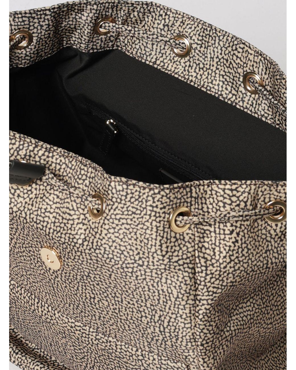 Borbonese Brown Polka Dot Recycled Nylon Backpack With Drawstring Closure