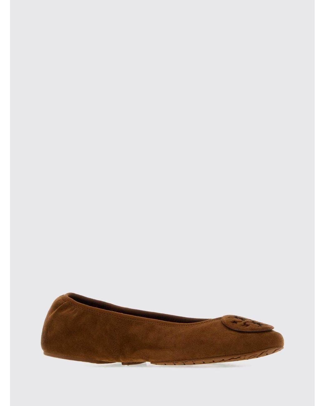 Tory Burch Brown Reva Suede Ballet Flats With Double T Logo