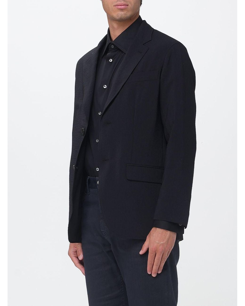 Emporio Armani Blue Single-Breasted Polyester Blazer for men