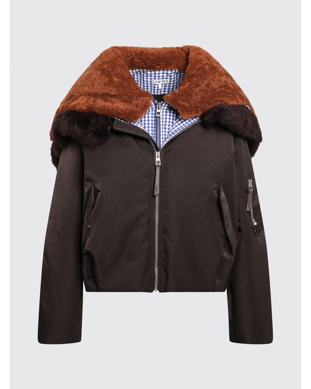 Loewe Black Patchwork Shearling Bomber Jacket With Sailor Collar And Zip Closure