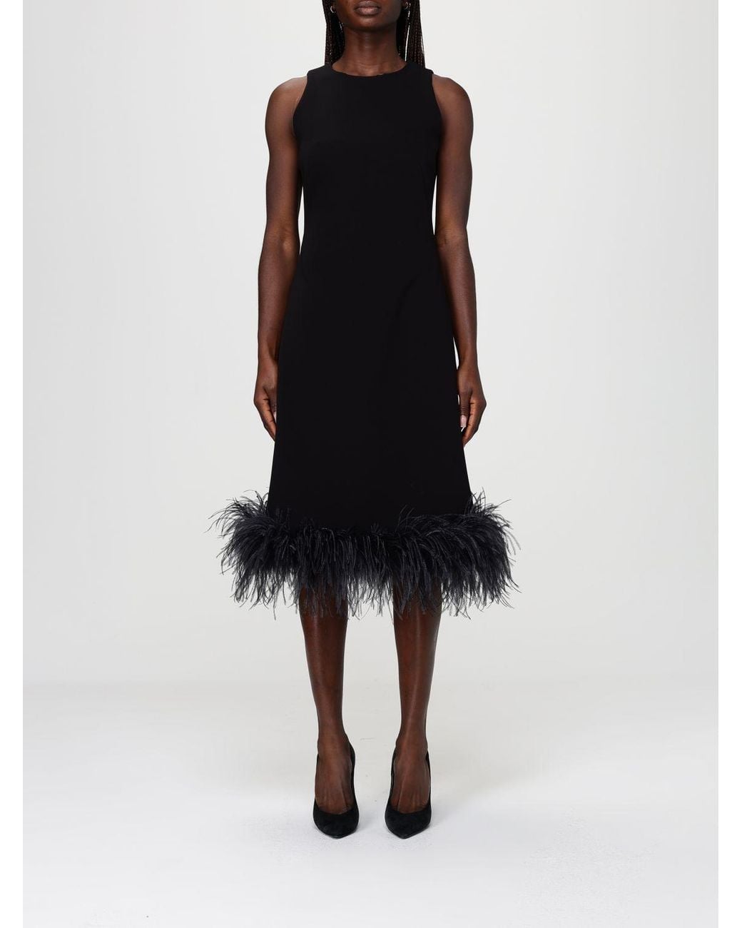 Max Mara Black Semito Dress With Feathers