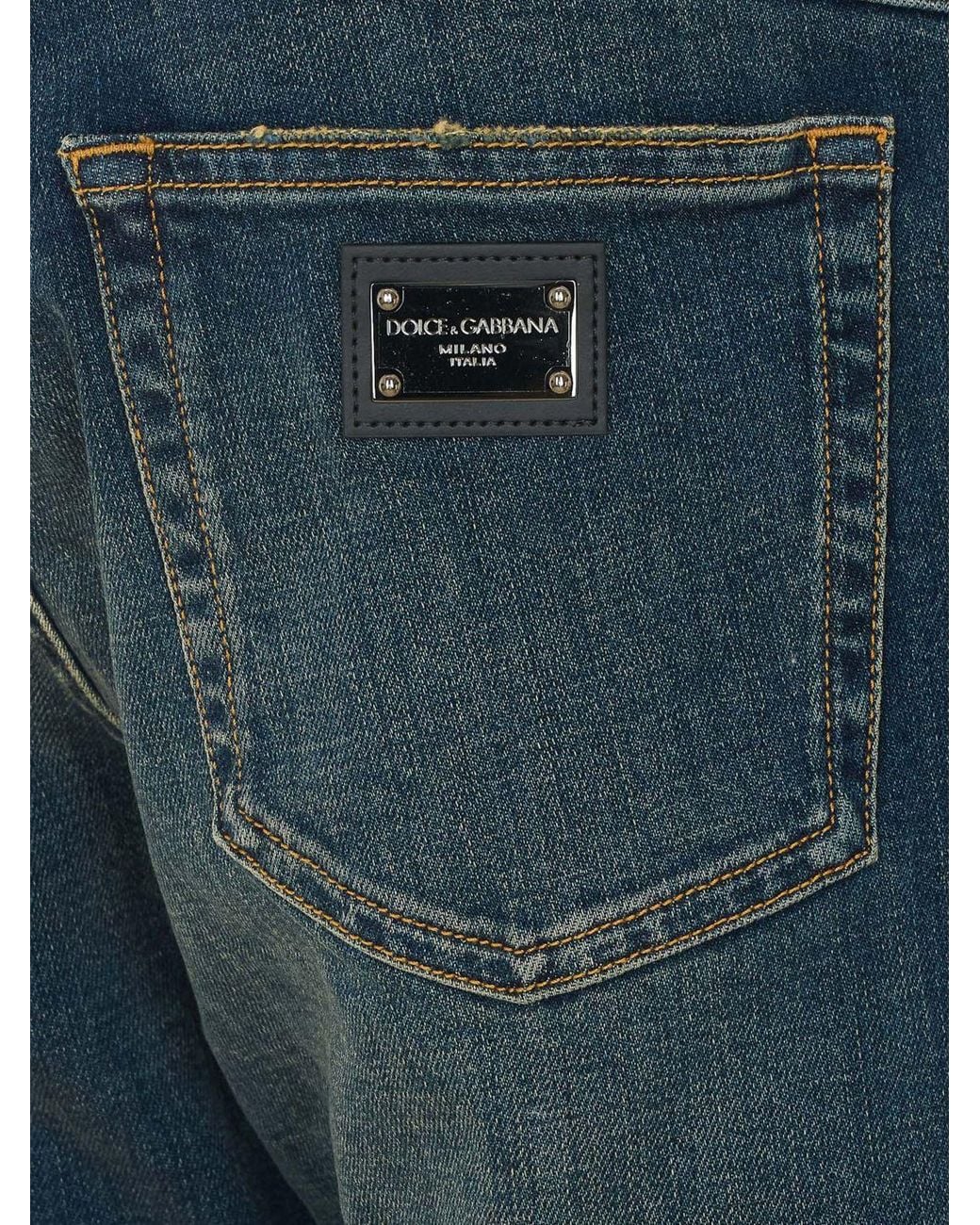 Dolce & Gabbana Blue Dolce &Amp Gabbana Straight Fit Cotton Denim Jeans With Rear Logo Plaque for men