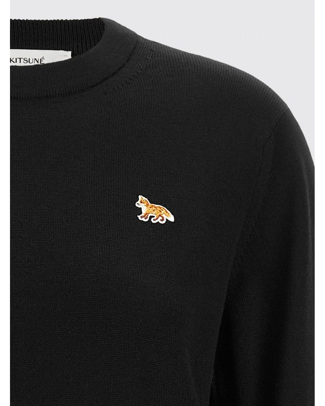 Maison Kitsuné Black Maison KitsunÉ Crewneck Wool Jumper With Ribbed Trims And Applied Logo