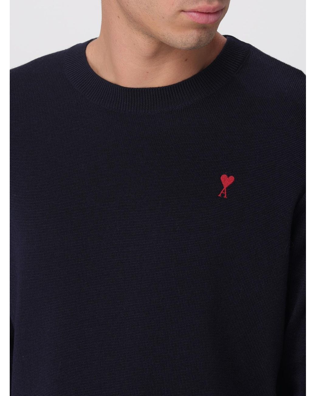 AMI Blue Crewneck Top With Embroidered Logo for men