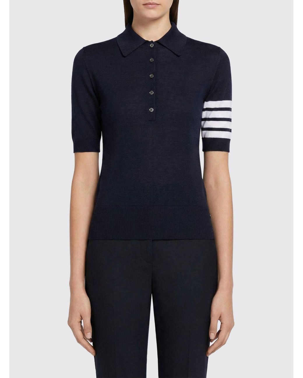 Polo De Punto De Lana Virgen 4-Bar Thom Browne de color Blue