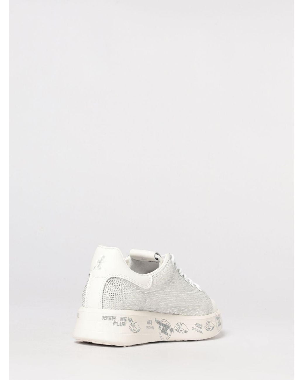 Premiata White Belle Leather Sneakers With Rhinestones