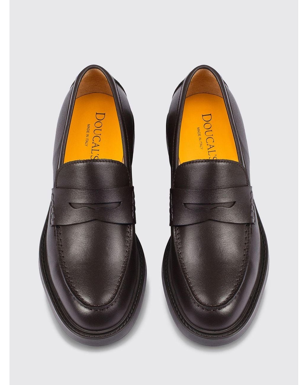 Doucal's White Smooth Calfskin Penny Loafers With Rubber Sole