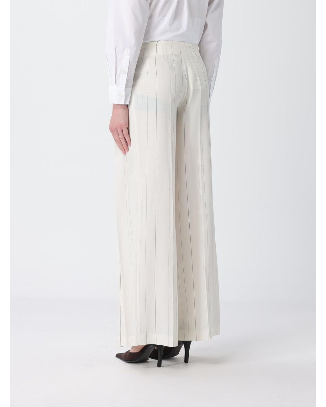 Semicouture White Adelina Pleated Pinstripe Viscose Trousers