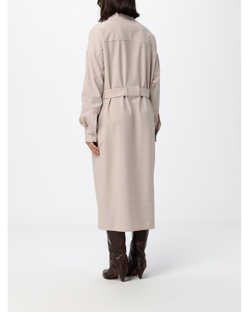 Fabiana Filippi Natural Wool-Blend Midi Chemisier Dress With Waist Belt