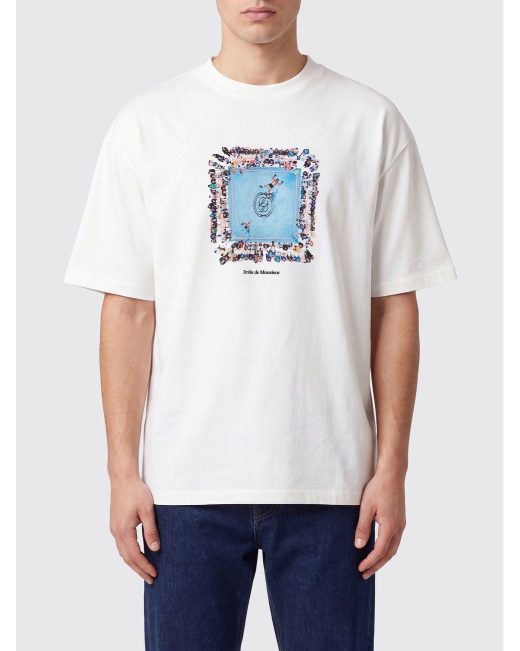 Drole de Monsieur White Graphic Print Cotton T-Shirt With Lettering Logo for men
