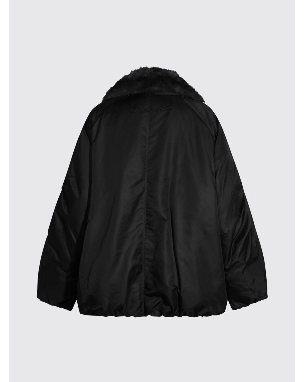 Stand Studio Black Thilda Recycled Nylon Bomber Jacket With Fur Collar
